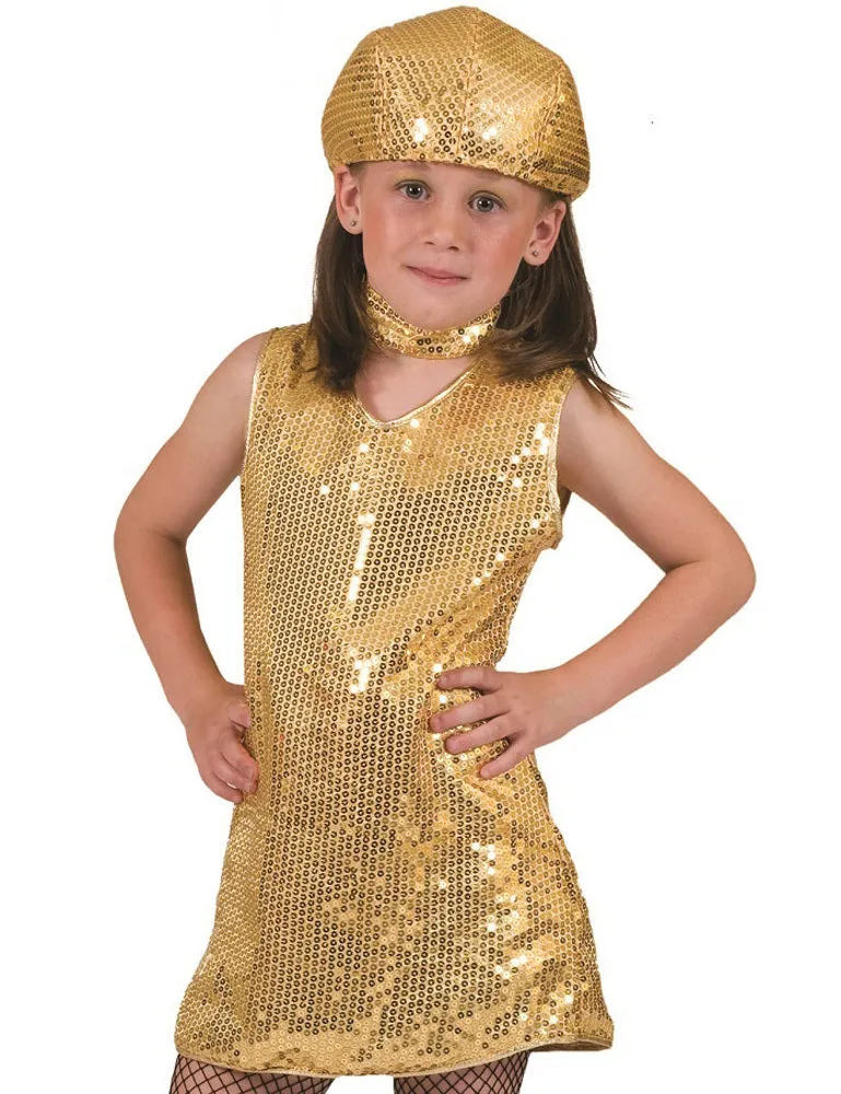 das-kost-mland-disco-pailletten-kleid-gold-m-dchen-mit-halsband image 1