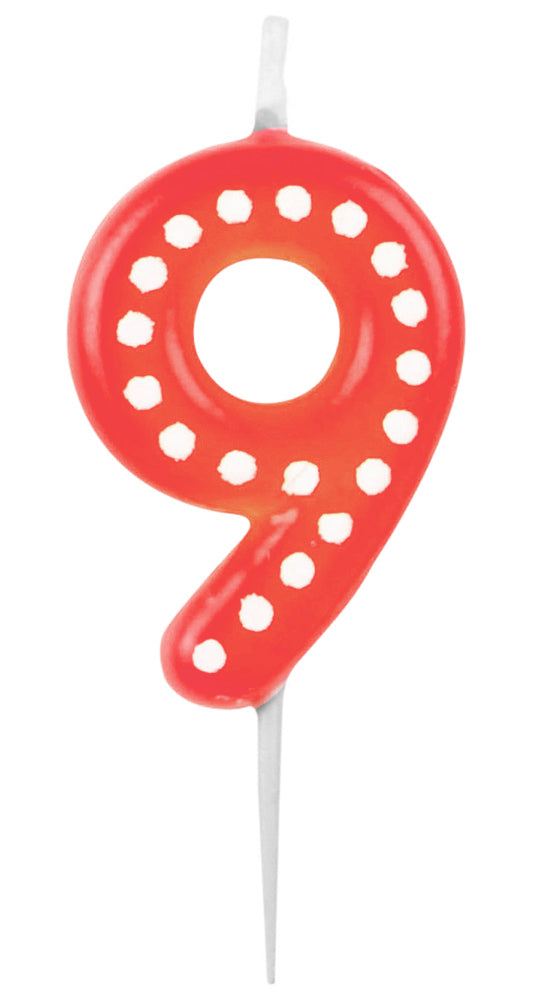 das-kost-mland-dekorationen-zahlenkerze-6-5cm-rot-nr-9-punkte image 1