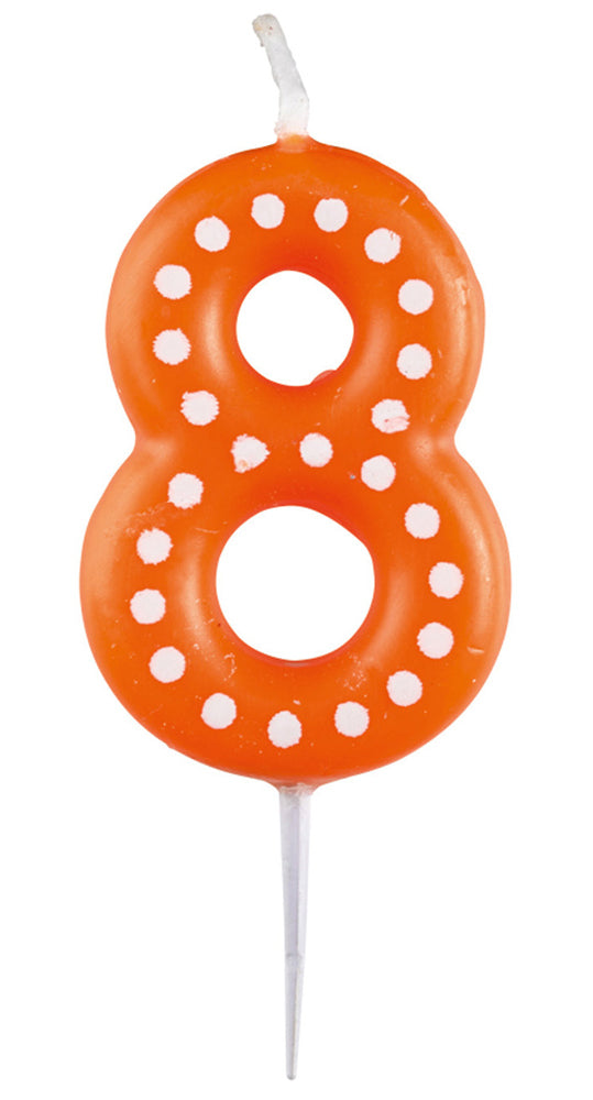 das-kost-mland-dekorationen-zahlenkerze-8-orange-6-5cm-punkte image 1
