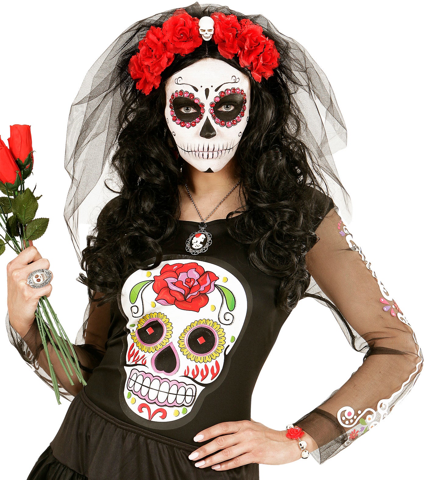das-kost-mland-accessoires-day-of-the-dead-armband-schwarz-rot image 3