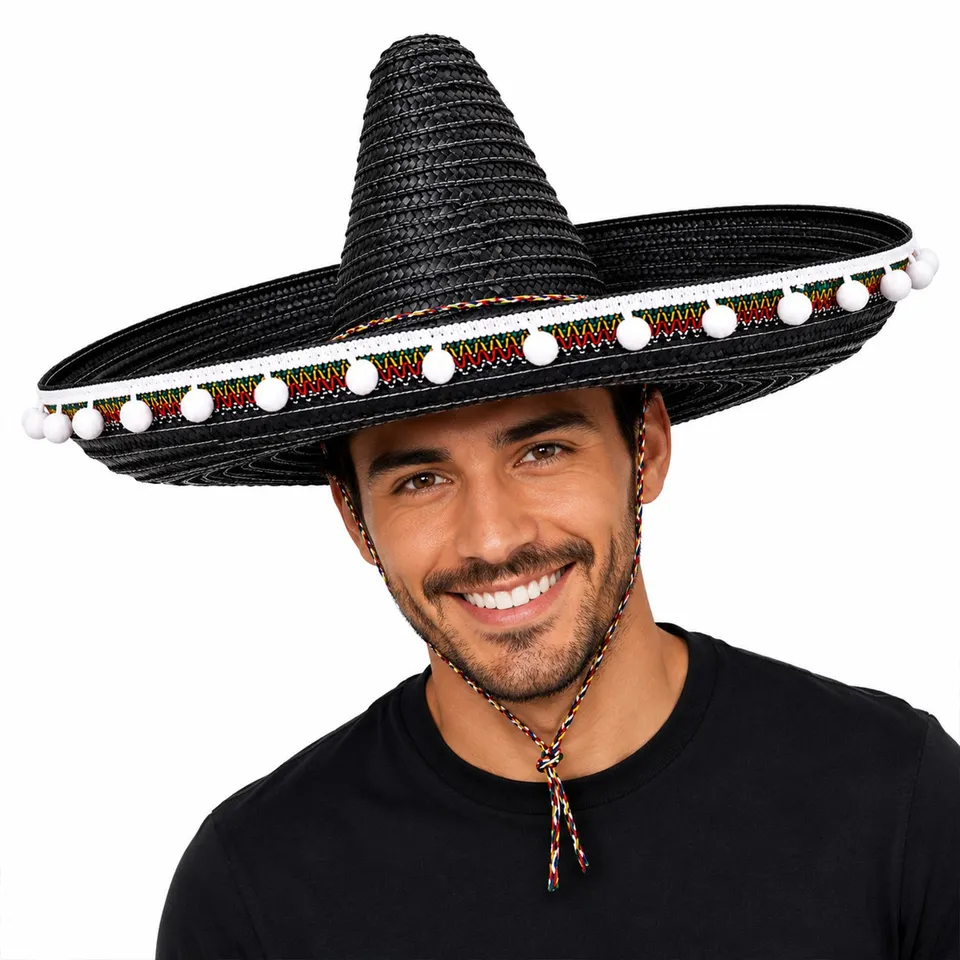 das-kost-mland-mexikaner-sombrero-mit-troddeln-60cm-hut-schwarz image 1