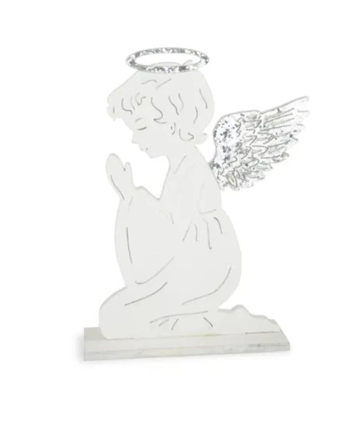 deko-engel-kniend-betend-30cm-holz-wei-silber-70104 image 1