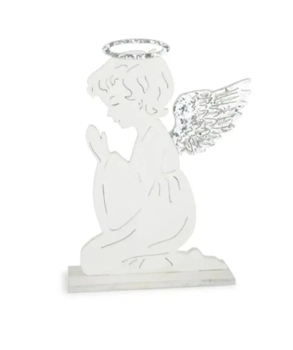 deko-engel-kniend-betend-30cm-holz-wei-silber-70104 image 1