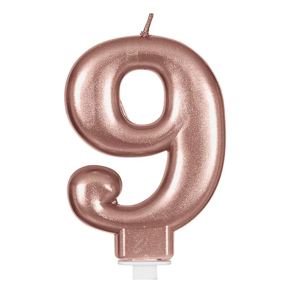 das-kost-mland-dekorationen-zahlenkerze-9-rosegold-torte image 1