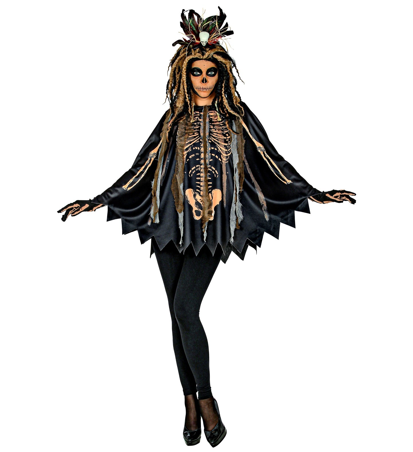 das-kost-mland-voodoo-priesterin-poncho-schwarz-kapuze image 4