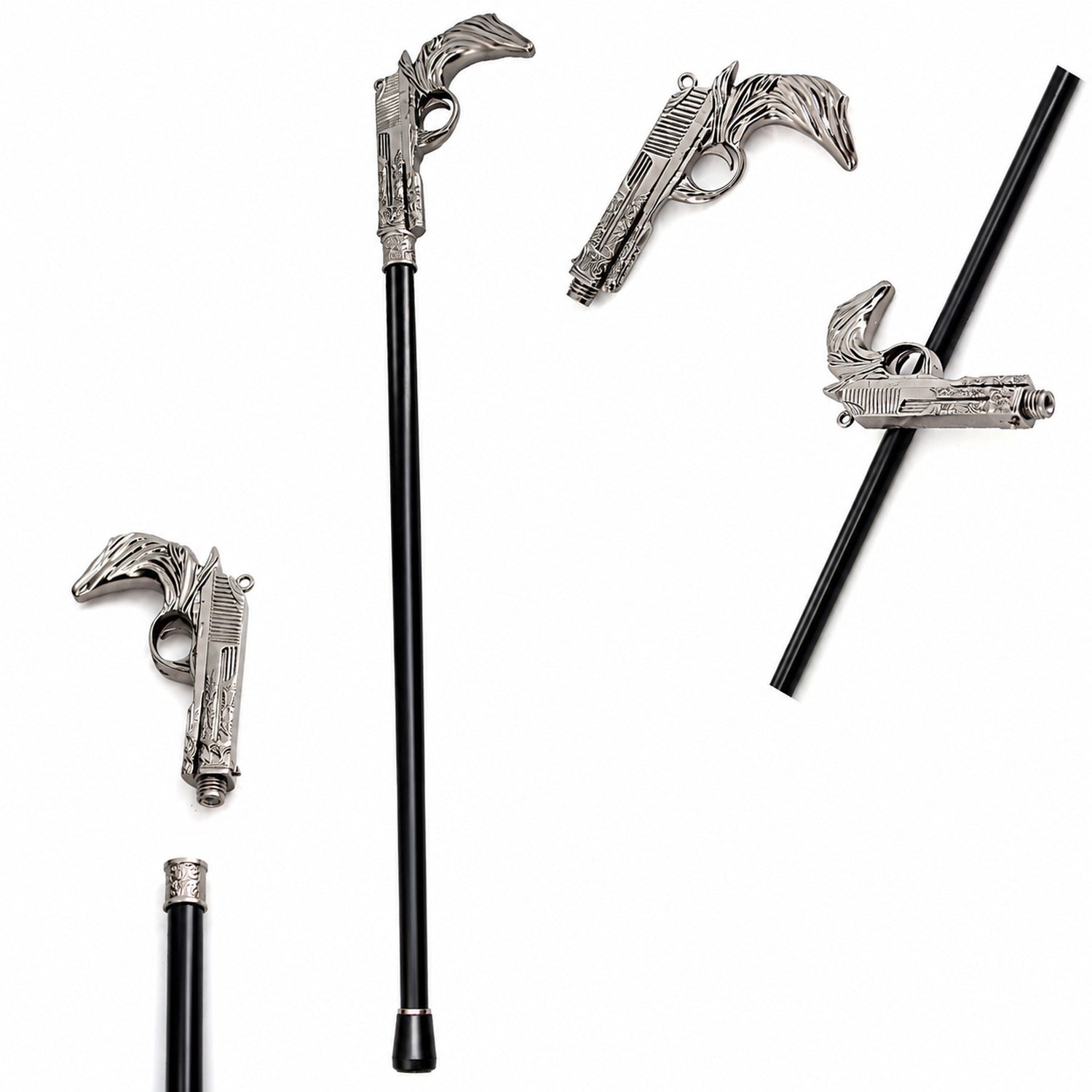 das-kost-mland-gehstock-metall-pistole-schwarz-silber-93cm image 4