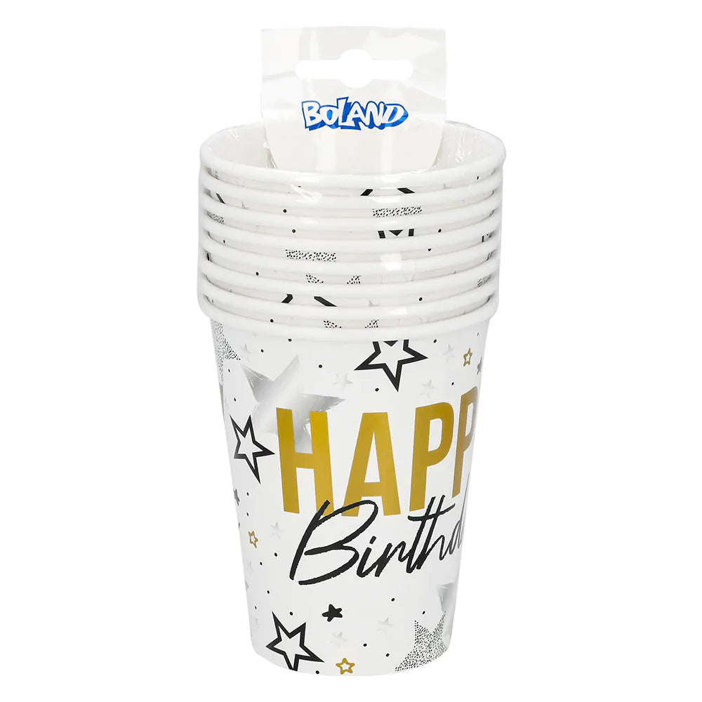 das-kost-mland-happy-birthday-pappbecher-gold-schwarz-8x-250-ml image 2