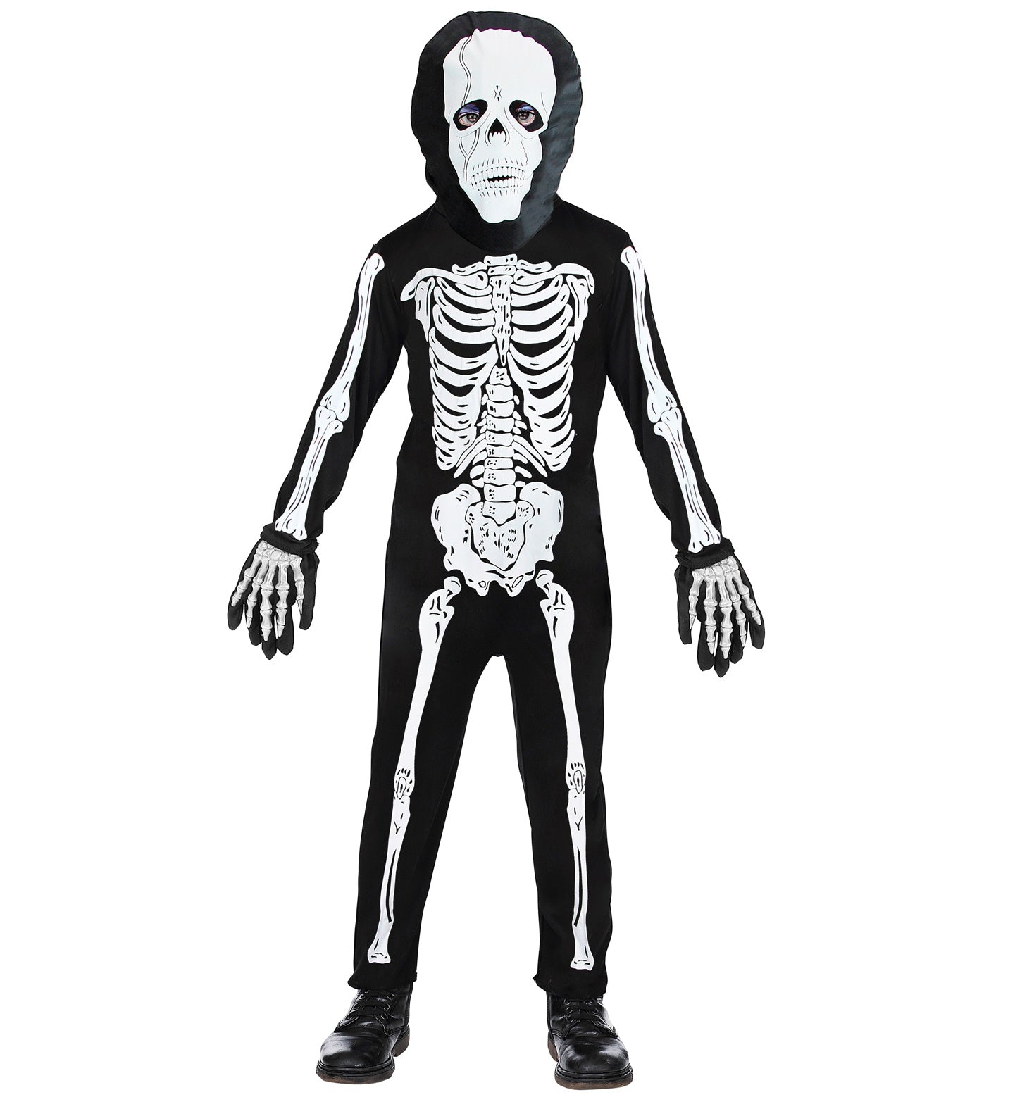 das-kost-mland-halloween-skelett-kinderkost-m-mit-maske-schwarz-wei image 1