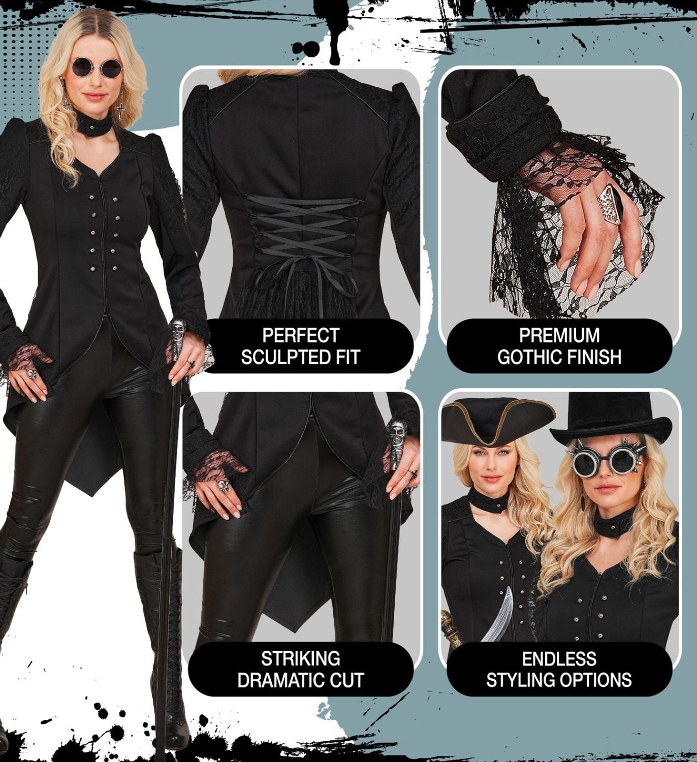 das-kost-mland-damen-gothic-frack-schwarz-karneval image 3