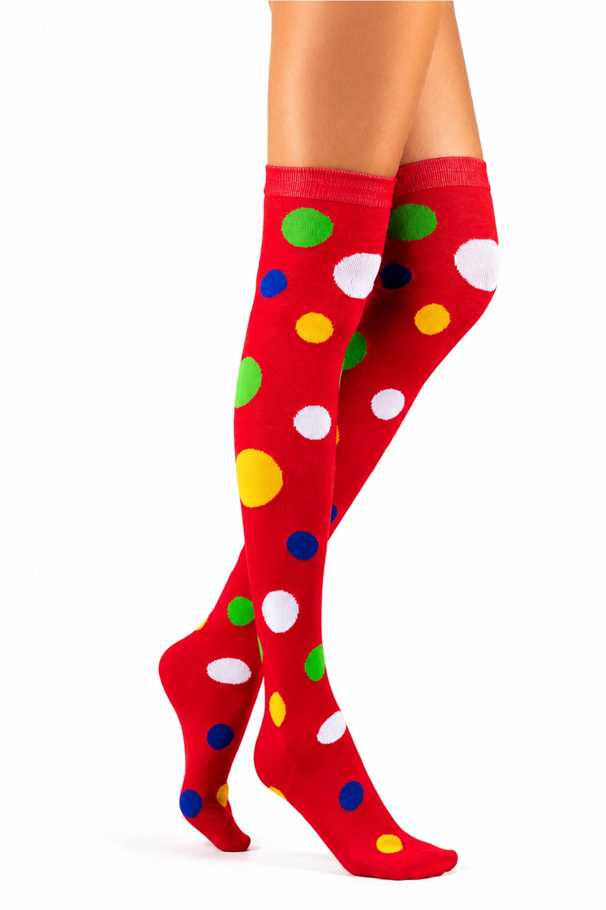 das-kost-mland-overknees-clown-kniestr-mpfe-polka-dot-rot-bunt image 2