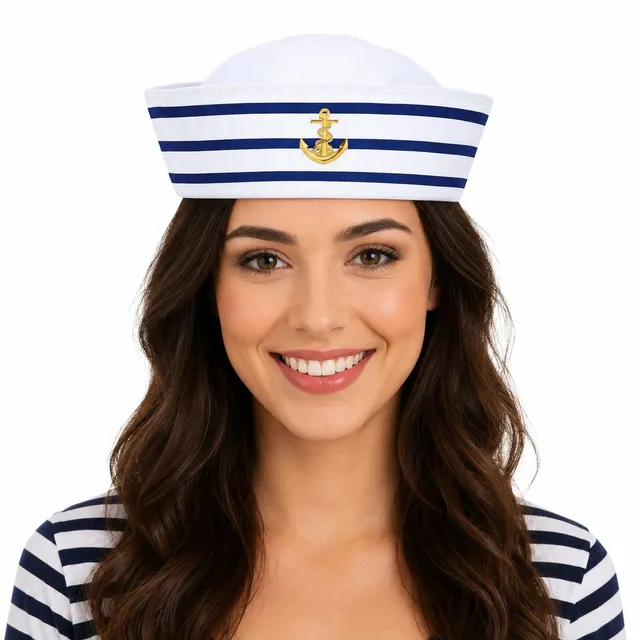das-kost-mland-matrosen-m-tze-mit-anker-wei-blau image 1