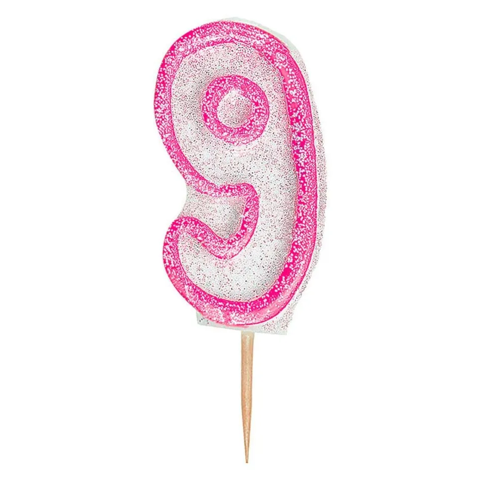 das-kost-mland-zahlenkerze-glitz-9-pink-tortenkerze image 1