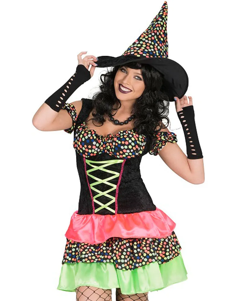 das-kost-mland-damen-hexe-wendy-kost-m-punkte-hexenkleid-mit-hut image 1