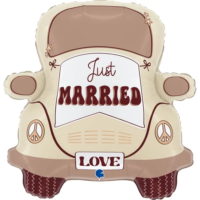 das-kost-mland-hippie-auto-just-married-folienballon-66-cm image 1