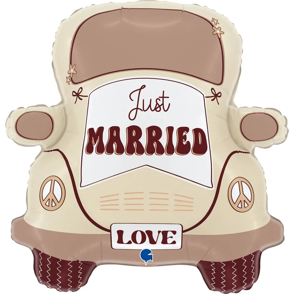 das-kost-mland-hippie-auto-just-married-folienballon-66-cm image 1