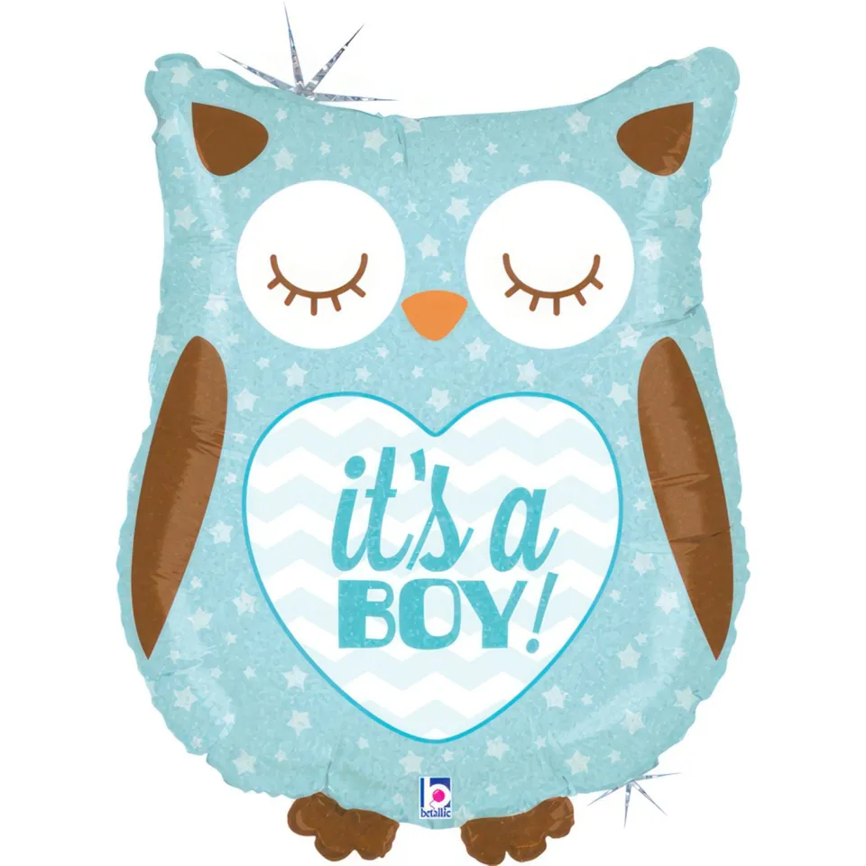das-kost-mland-shape-folienballon-eule-it-s-a-boy-66cm image 1