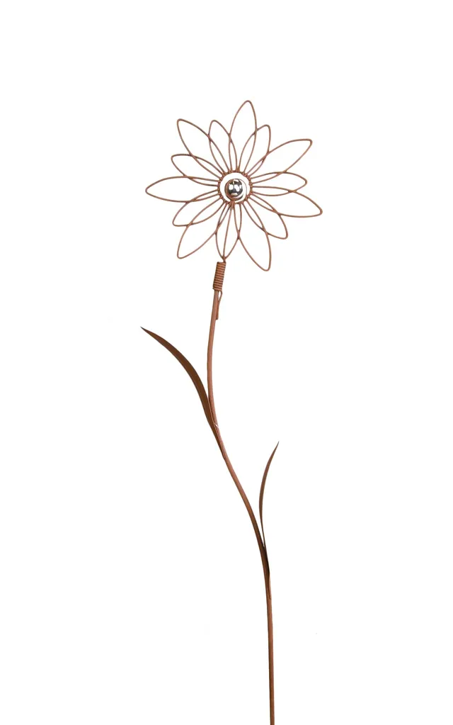 riffelmacher-blumenstecker-silber-kugel-90cm-rostfarben image 1