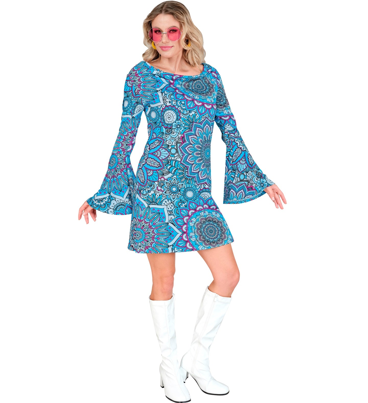 das-kost-mland-damen-mandala-retro-kleid-blau-60er-70er-hippie-gr-m image 2