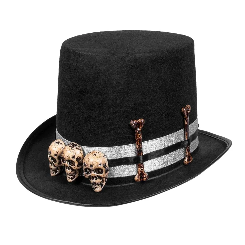 das-kost-mland-skull-master-hut-zylinder-halloween-schwarz image 1