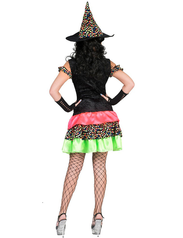 das-kost-mland-damen-hexe-wendy-kost-m-punkte-hexenkleid-mit-hut image 3