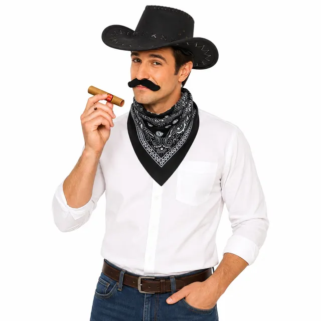 das-kost-mland-herren-cowboy-kost-mset-9-tlg-schwarz-hut-bart image 1