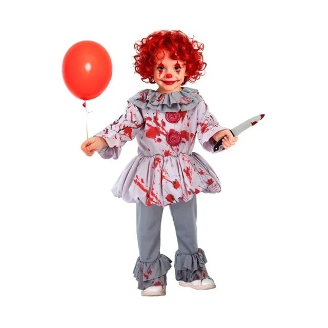 vintage-horror-clown-kost-m-kinder-grau-gr-98-blutspritzer image 1