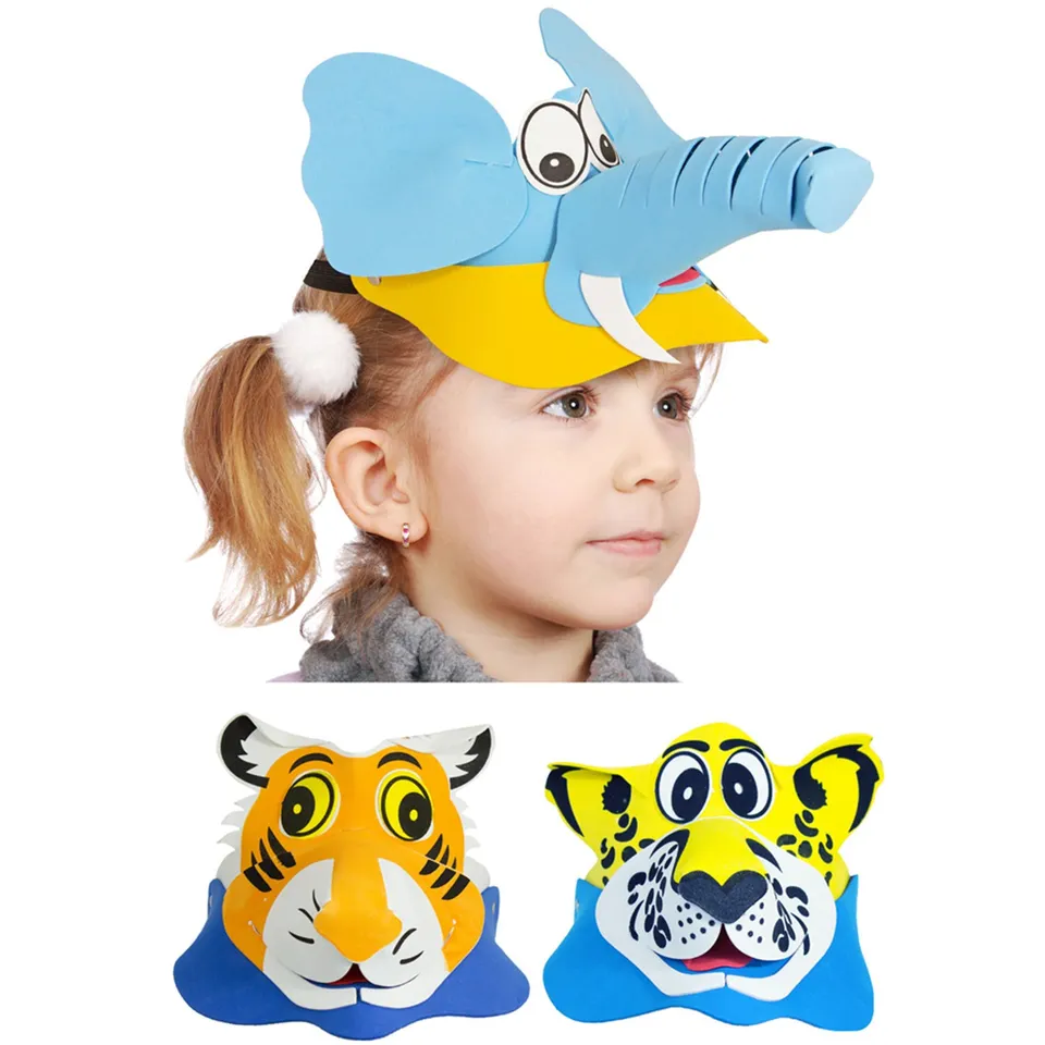 das-kost-mland-tier-kinderhut-schaumstoff-tiger-l-we-elefant image 1