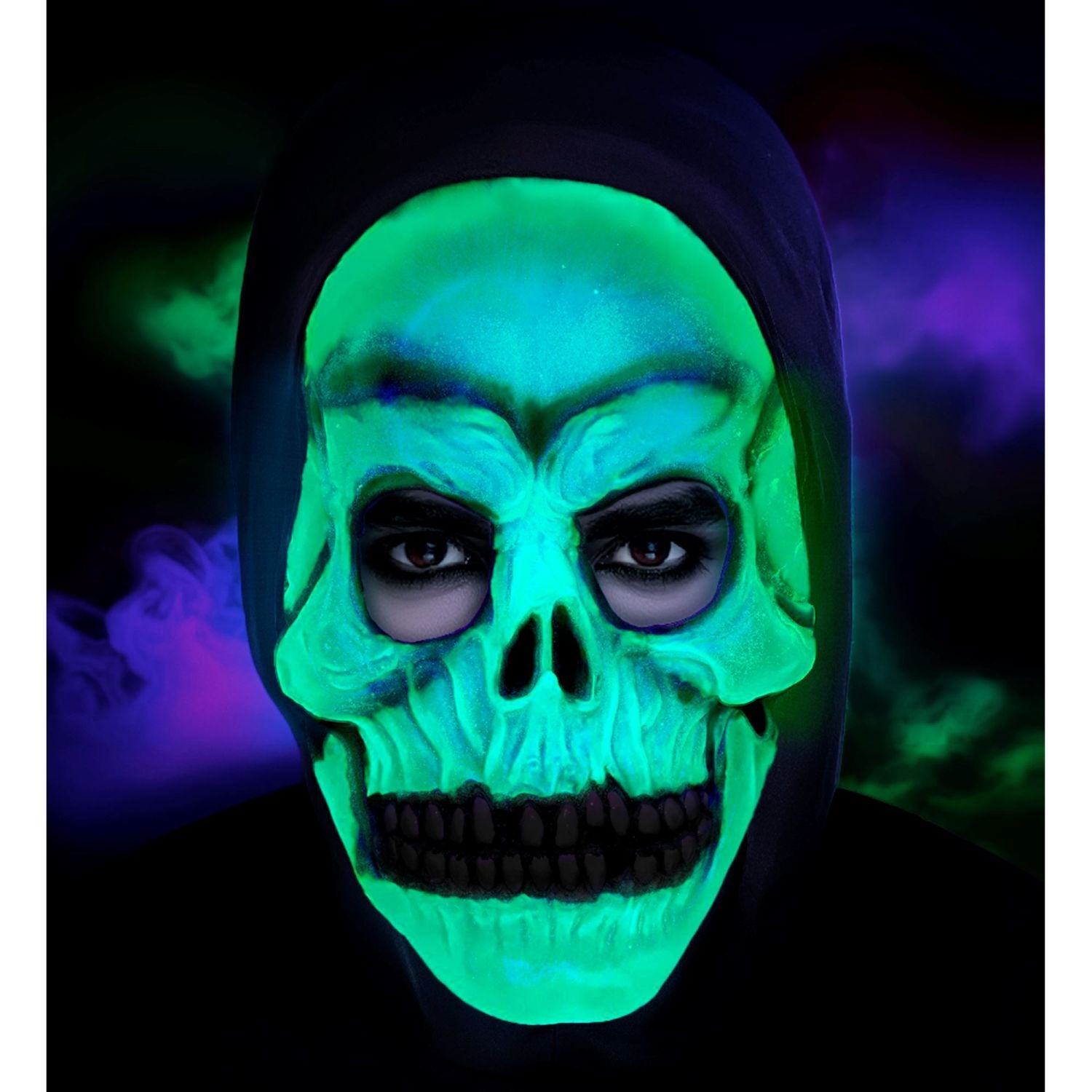 das-kost-mland-totenkopf-maske-kapuze-wei-schwarz-leuchtend image 3
