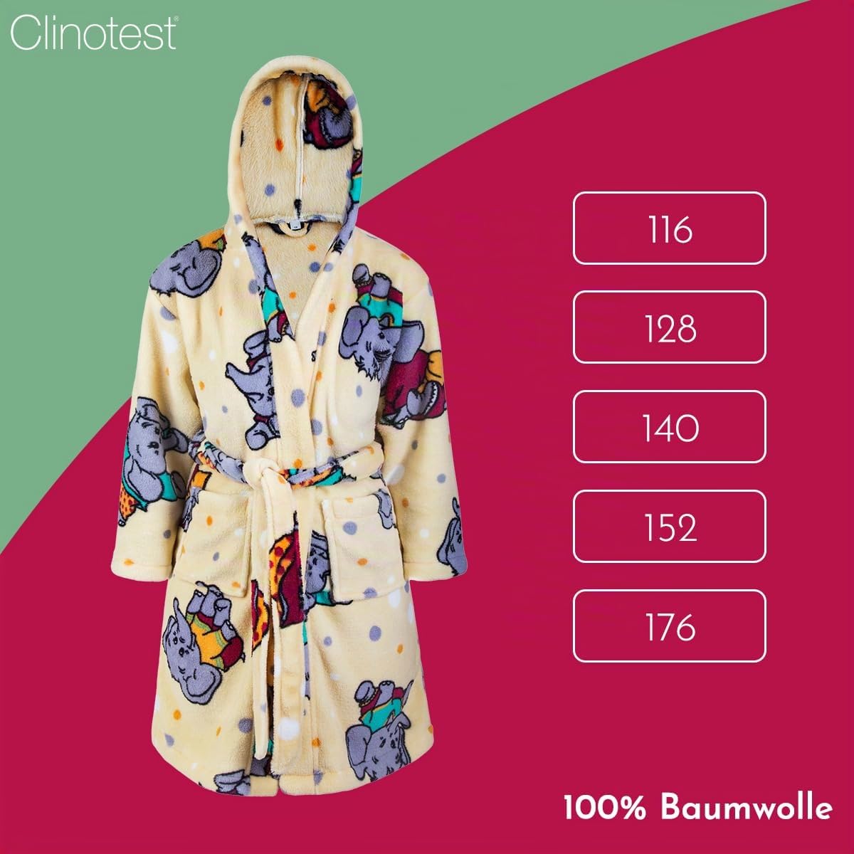 clinotest-kinderbademantel-fleece-elefant-gr-140-kapuze image 3