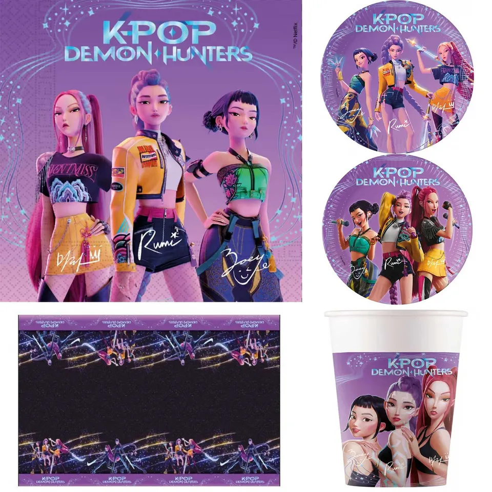 das-kost-mland-k-pop-demon-hunters-partydeko-teller-becher-set image 1