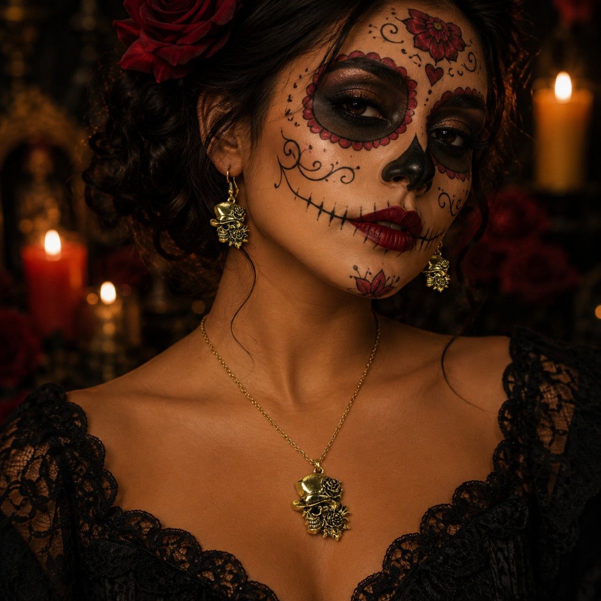 das-kost-mland-day-of-the-dead-halskette-ohrringe-gold image 2