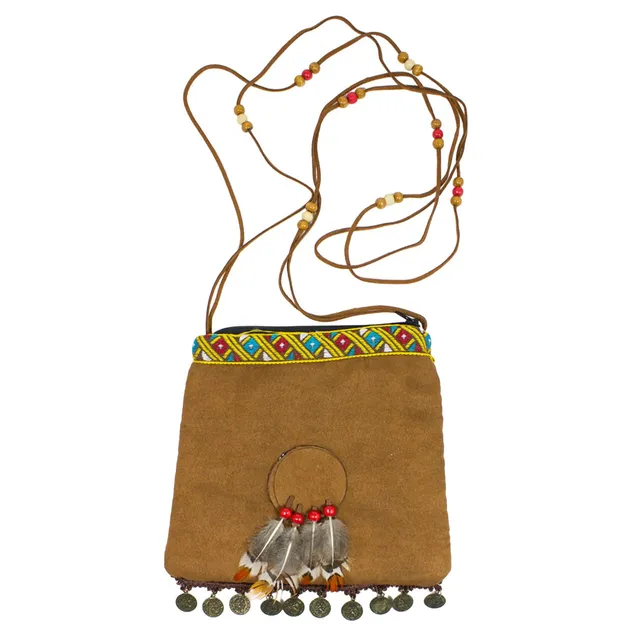 das-kost-mland-accessoires-hippie-umh-ngetasche-braun-federn image 1