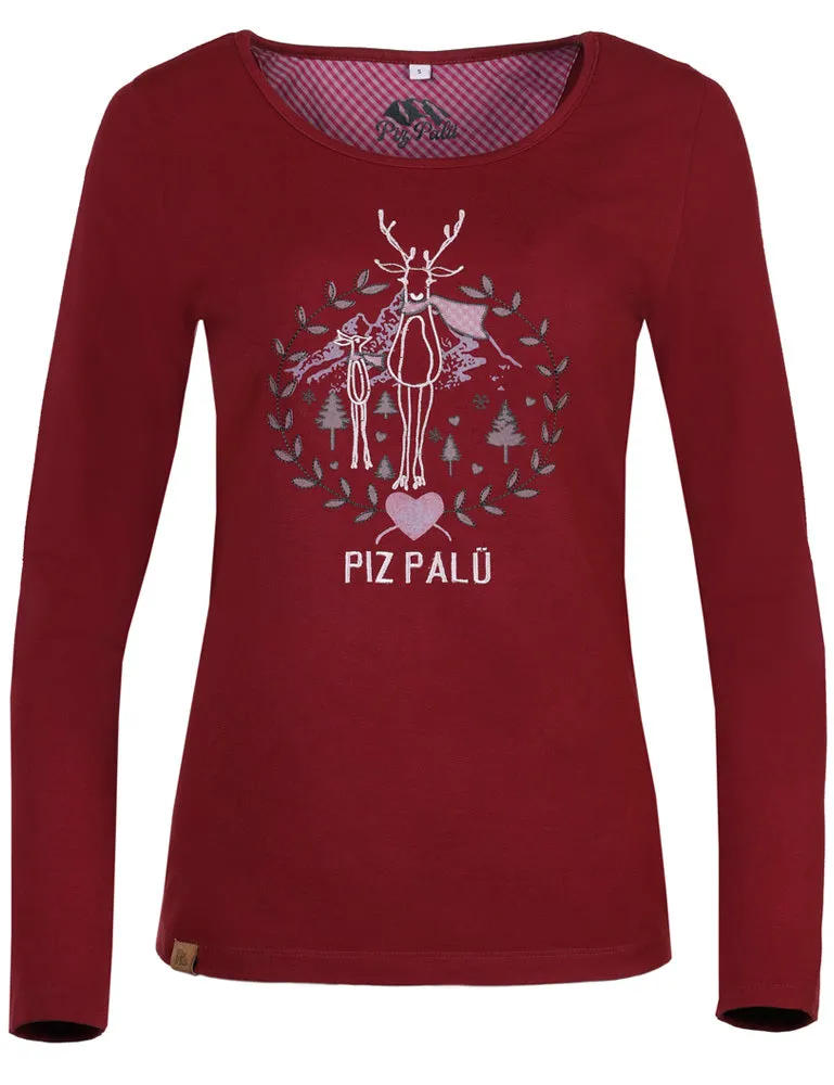 piz-pal-gerach-010025-damen-langarmshirt-dunkelrot-hirsch-stickerei image 1
