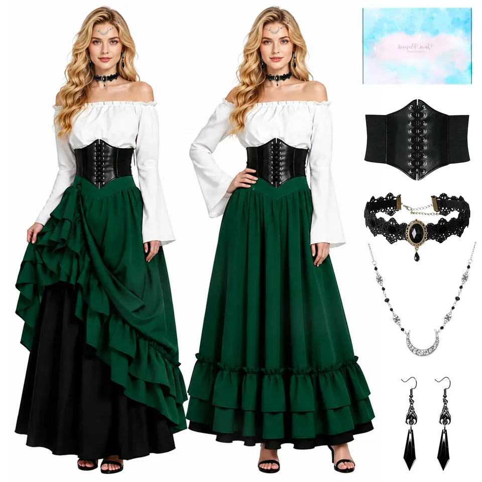 heitoyi-mittelalter-kost-m-damen-gr-n-xl-mit-g-rtel image 1