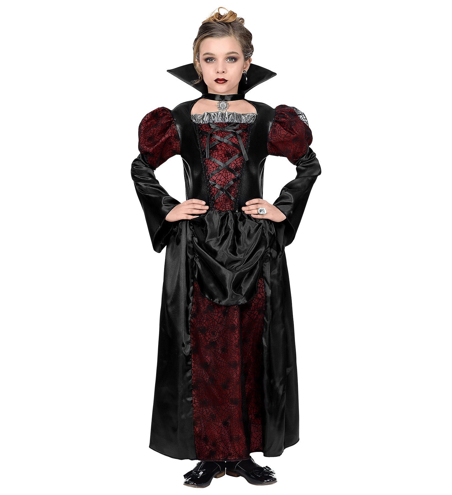 vampirin-dracula-kinderkost-m-kleid-schwarz-rot-gr-116-158 image 2