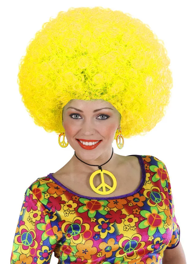 das-kost-mland-accessoires-hippie-schmuck-set-neon-gelb-kette-ohrringe image 1