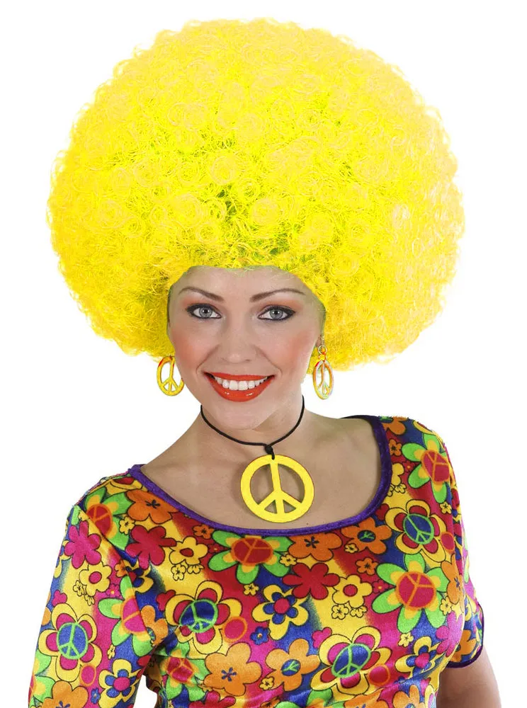 das-kost-mland-accessoires-hippie-schmuck-set-neon-gelb-kette-ohrringe image 1