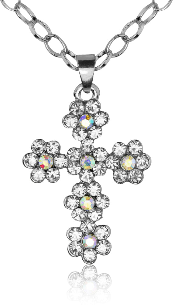 das-kost-mland-kreuz-halskette-strass-blumen-silber image 1
