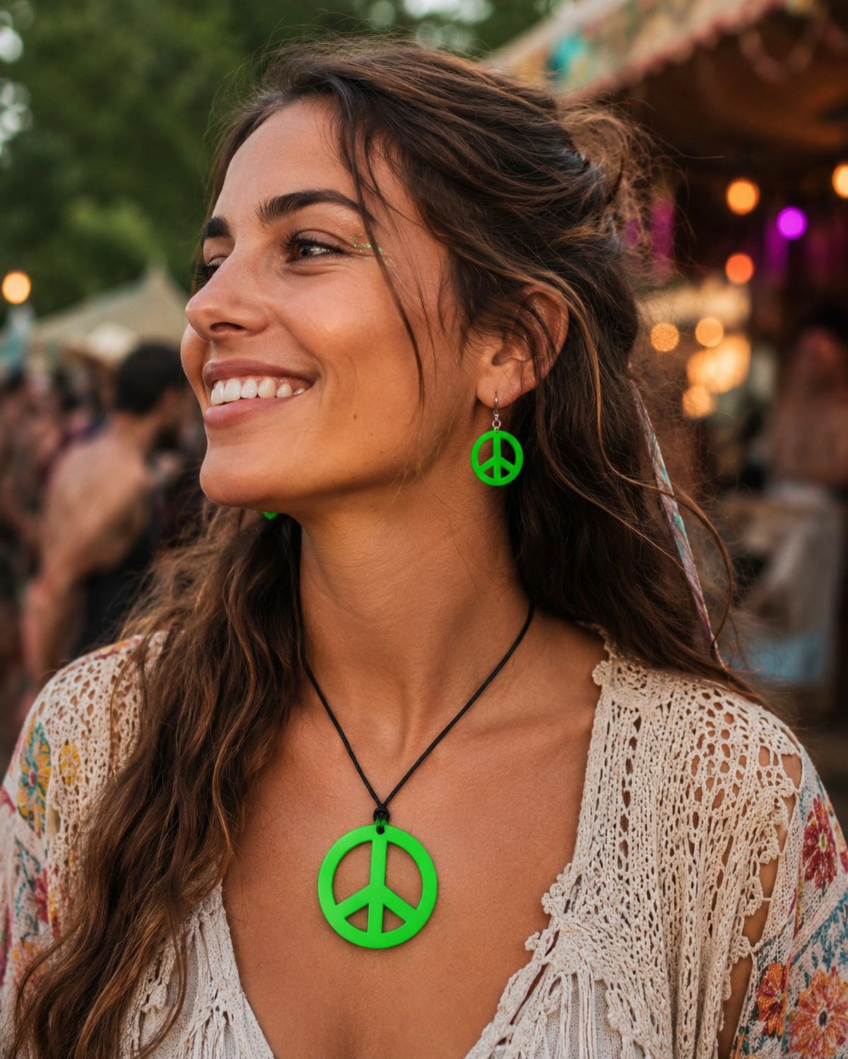 das-kost-mland-hippie-peace-schmuck-set-3-tlg-gr-n-70er image 3