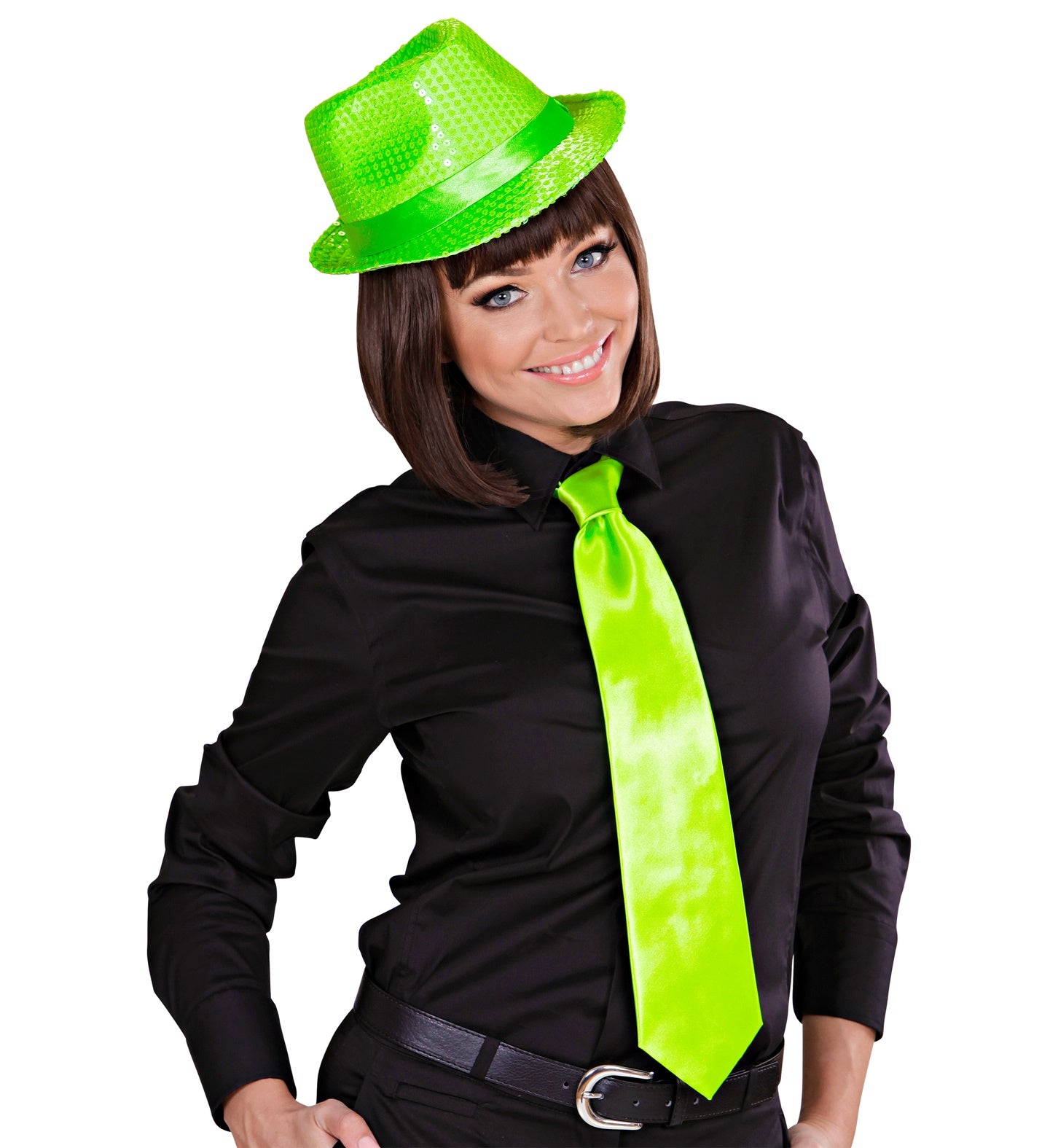 das-kost-mland-accessoires-satin-krawatte-zum-binden-neon-gr-n image 4