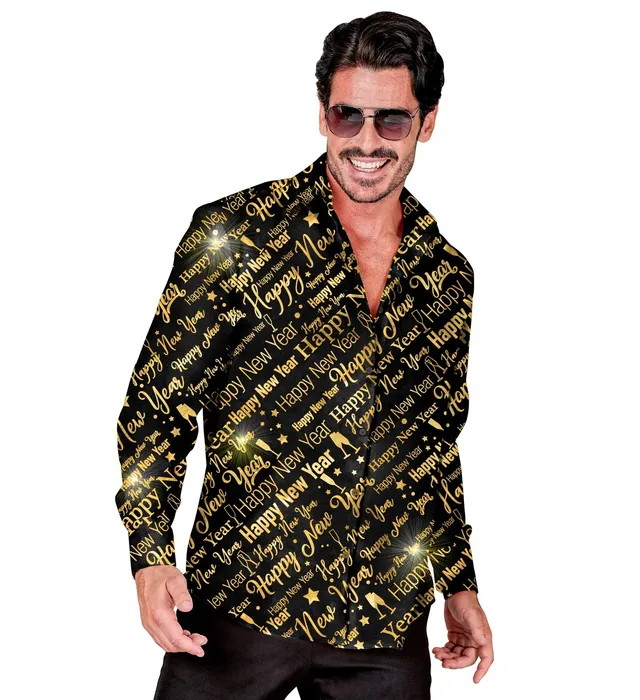 das-kost-mland-herren-silvester-hemd-happy-new-year-schwarz-gold image 1