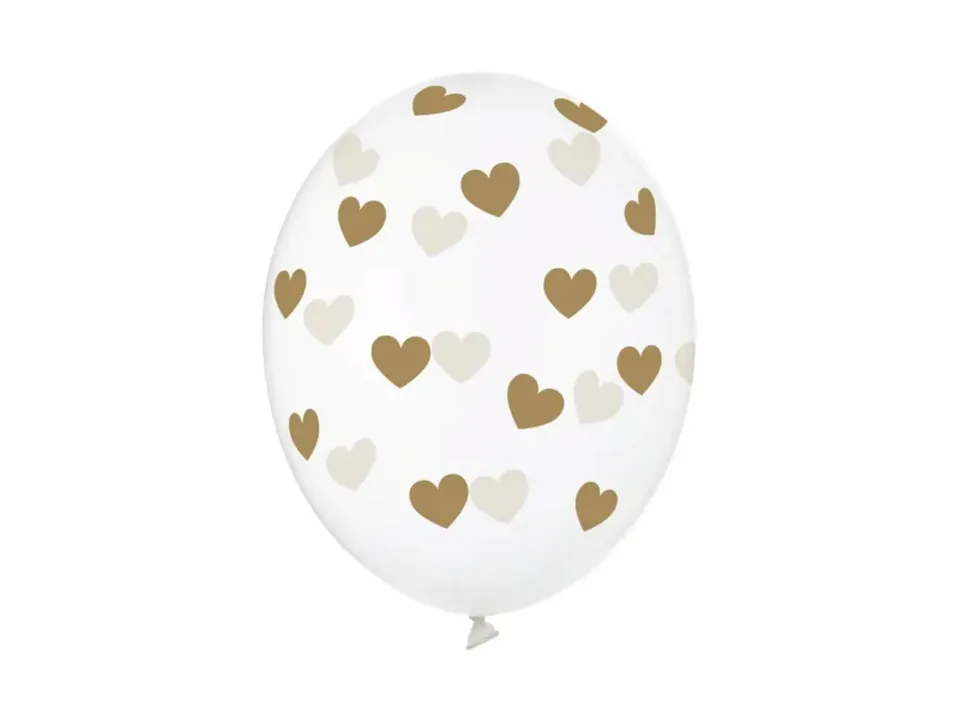 das-kost-mland-goldene-herzen-luftballon-30cm-6-stk-crystal-clear image 1