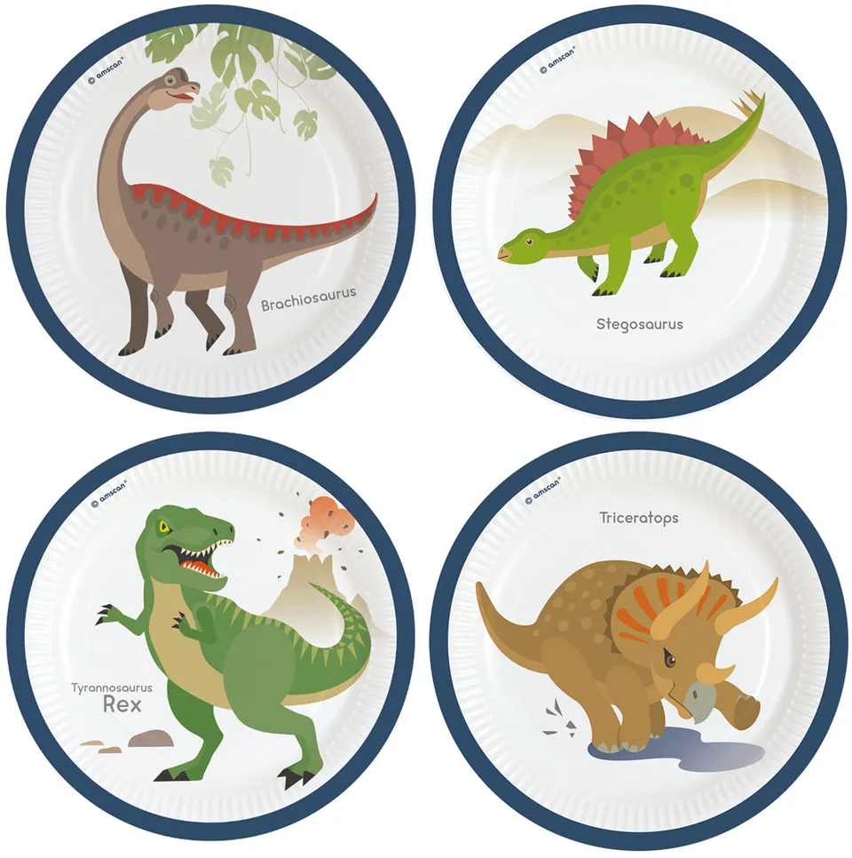 das-kost-mland-dekorationen-happy-dinosaurier-pappteller-23cm-8-st-ck image 1