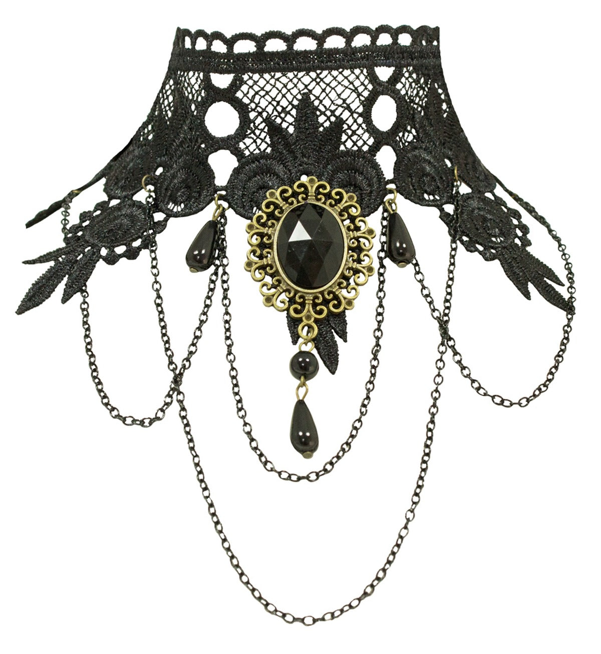 das-kost-mland-gothik-spitzen-halskette-schwarz-mit-brosche image 1