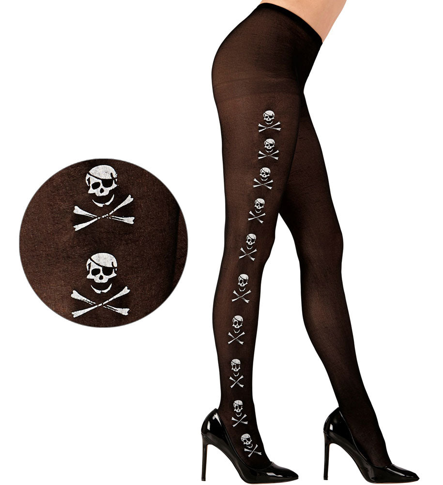 totenkopf-strumpfhose-damen-schwarz-wei-40-den-one-size-xl image 2