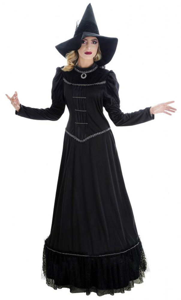 das-kost-mland-orelie-hexen-damenkost-m-schwarz-silber-kleid-hut image 1