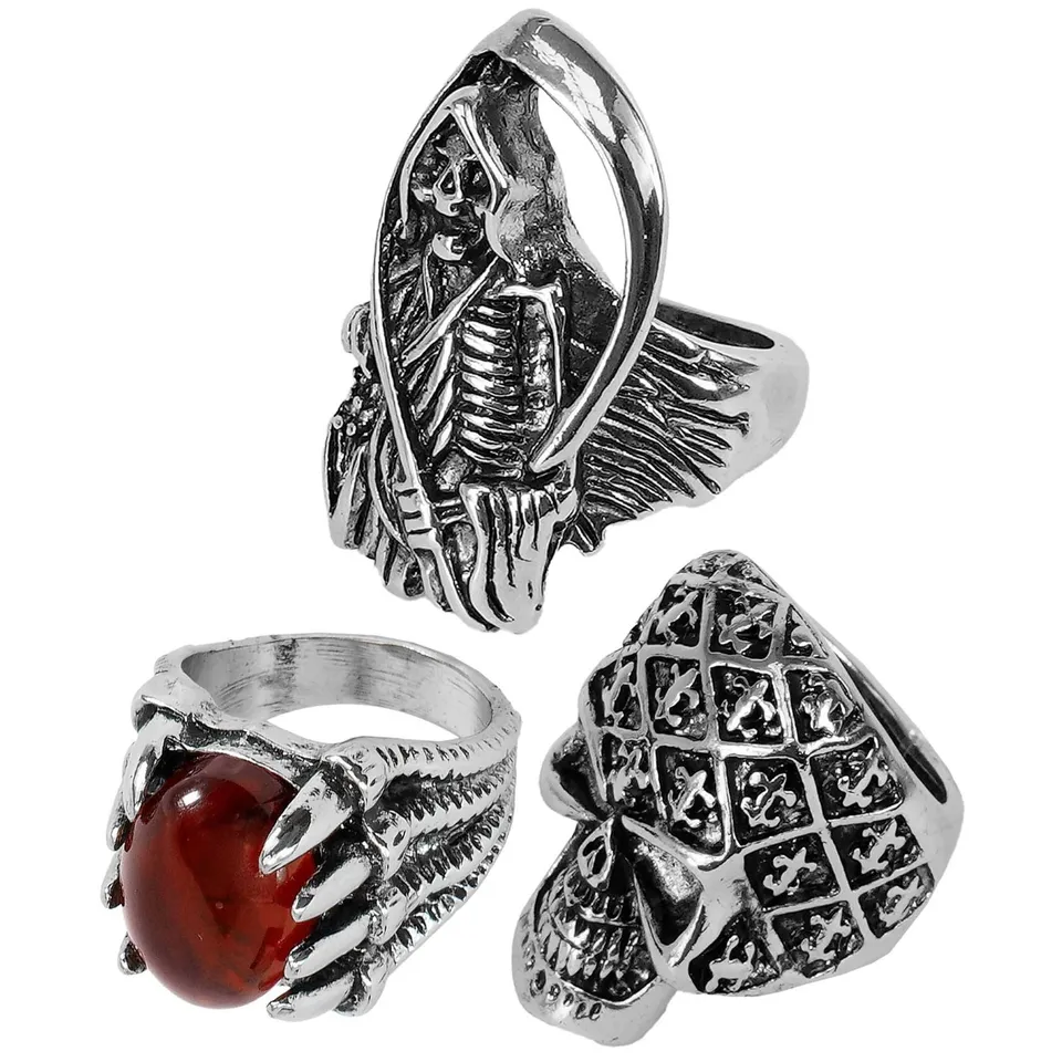 das-kost-mland-halloween-ringe-3-teilig-silber-totenkopf image 1