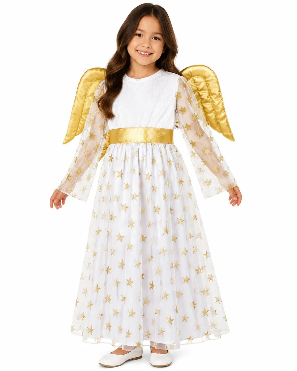 kinder-engelskost-m-sternen-engel-samtkleid-wei-gold-mit-fl-geln image 1