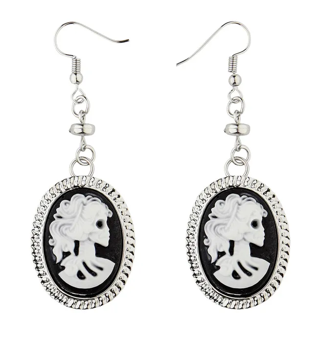 das-kost-mland-accessoires-01783-kamee-totenkopf-ohrringe-schwarz-wei image 1