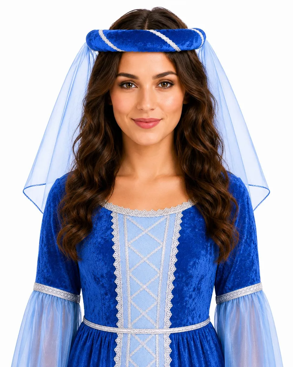 das-kost-mland-helena-haarband-blau-schleier-damen-mittelalter image 1